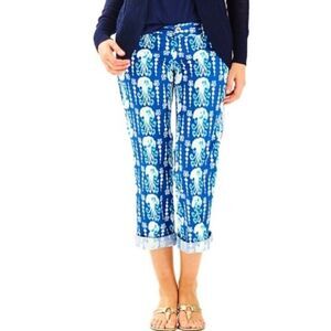 Lilly Pulitzer Cocoanut Walk Crop Pant Size 6 Indigo Get in Line Jellyfish